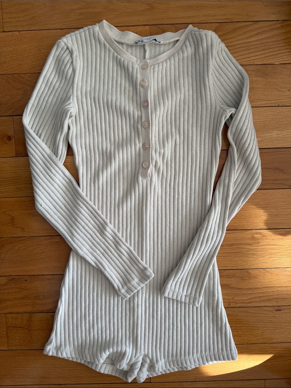 Zara Ribbed Henley Romper - Ivory